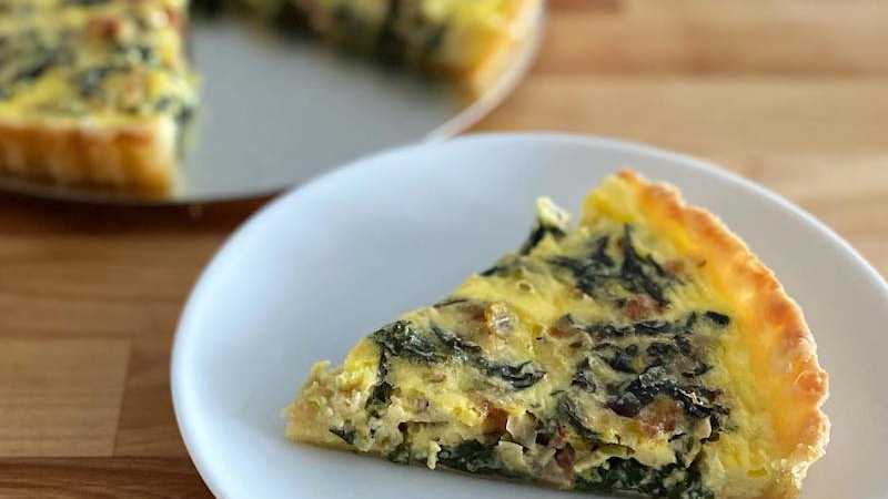 photo of completed recipe: Here to remind you that quiche is delicious and highly underrated ππ»ππ»ππ» This one has leeks, chard, bacon, and plenty of cheese. Tried out my newβ¦