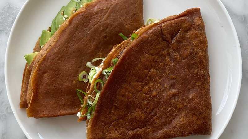 Mole poblano sourdough discard crepes