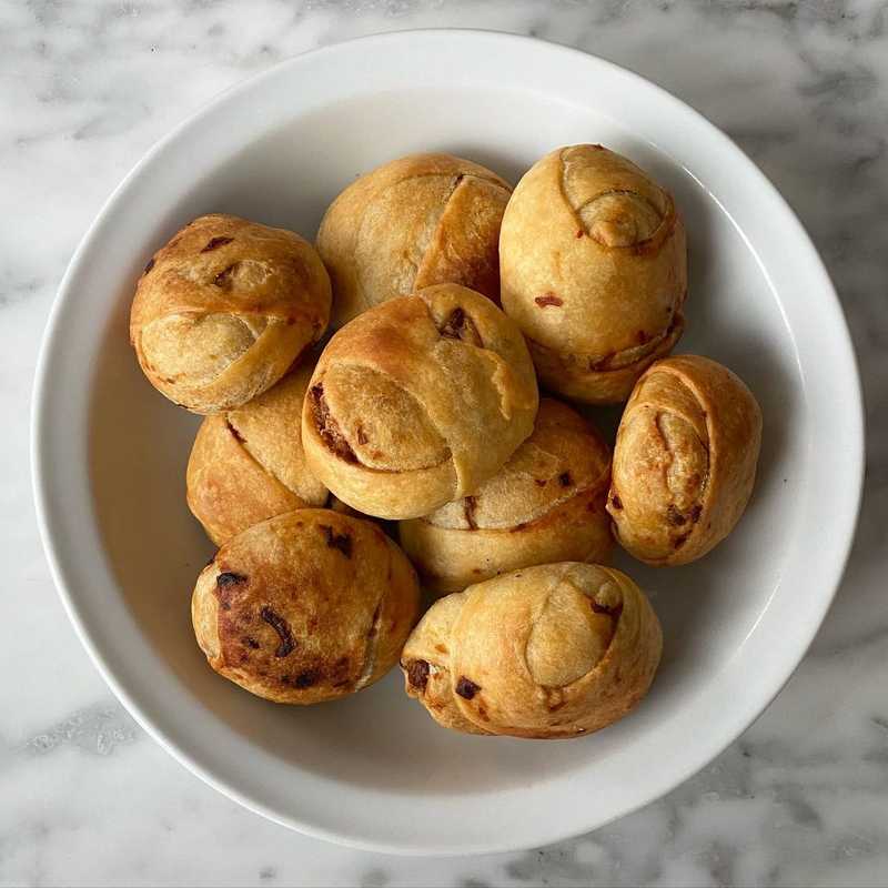 Stuffed with caramelized cabbage, caramelized onion, and a little bit of mashed potato. Used the Chef John recipe for the pastry. Great with spicy mustard…